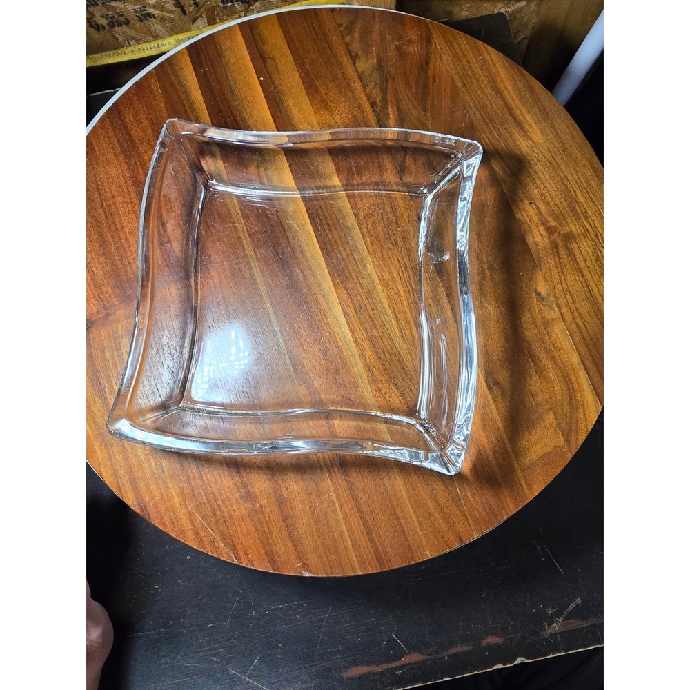 Set of 3 Clear Glass Wavy Square Serving Bowls 7" Heavy Modern Glassware